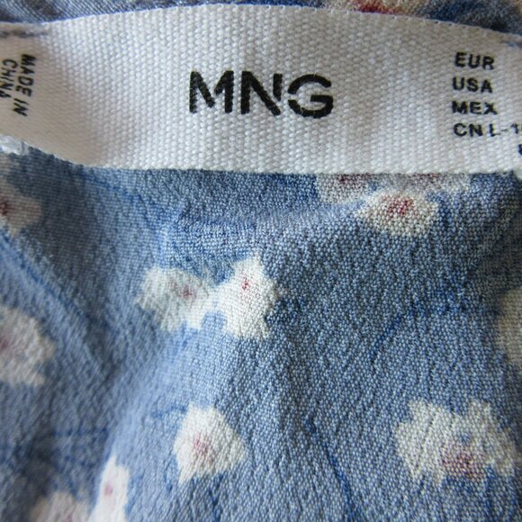 MNG Blue & White Floral V-Neck 6 Pullover Short Sleeve Tie Back Midi Dress - Picture 4 of 4